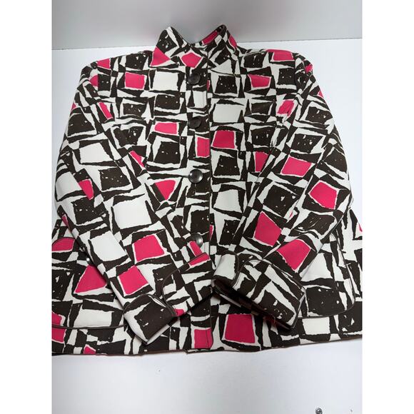 N Touch Blazer Size 12 Style 88OD Pink Brown Geometric Pattern Funky Glam - Picture 3 of 9